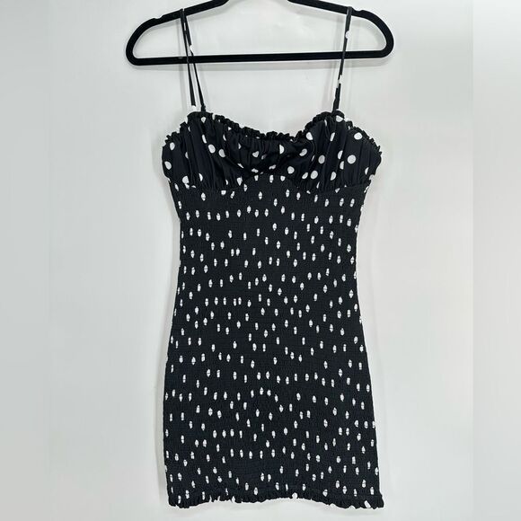 h:ours Revolve Bellah Mini Black Polka Dot Dress Women’s Medium - Picture 3 of 8